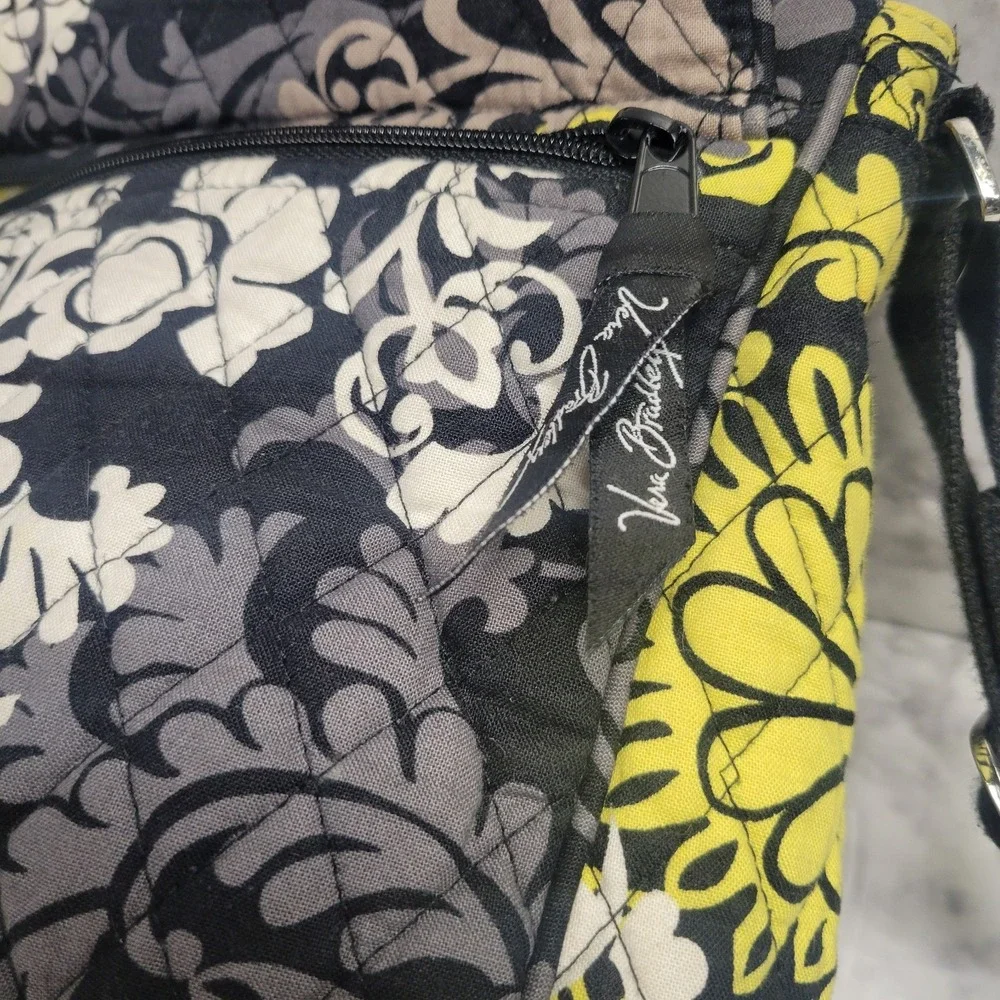 Vera Bradley Messenger Bag Provencal Quilted Cotton Floral Black Yellow Citron